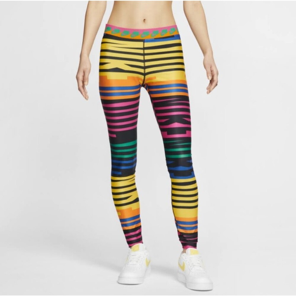 Nike Multicolor Tribal Neon All Over Logo Compression Leggings Size XS